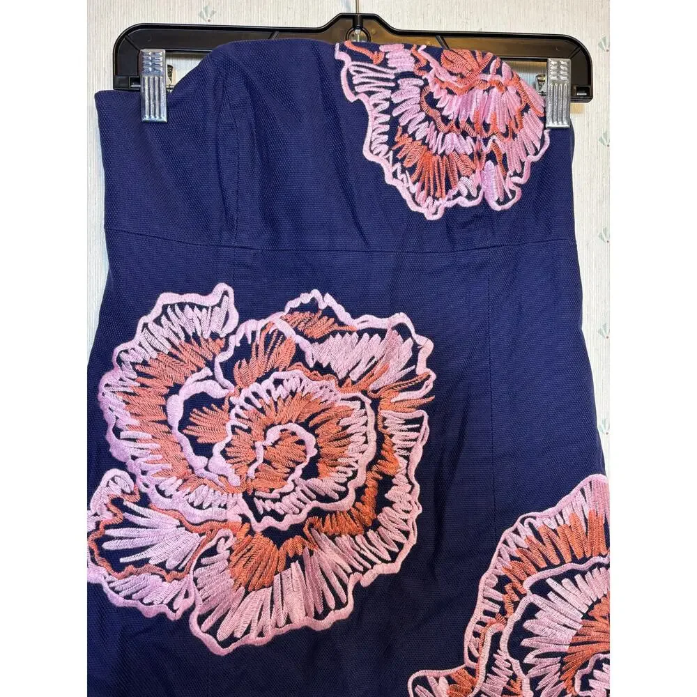 Lilly Pulitzer Floral Embroidered Bowen Strapless Dress 2 Indigo Blue Preppy - Picture 2 of 7
